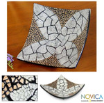 Eggshell mosaic centerpiece, 'White Ixora Flower' - Eggshell mosaic centerpiece