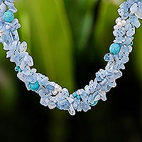 Pearl and aquamarine choker, 'Sensation' - Beaded Aquamarine Necklace from Thailand