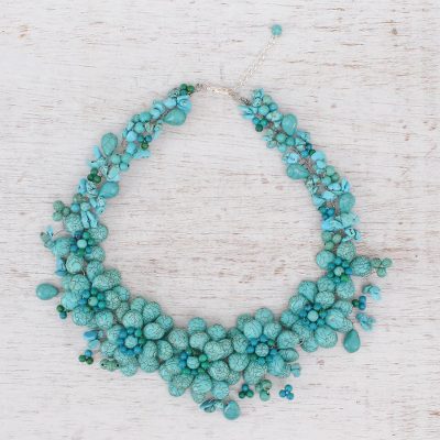Beaded choker, 'Floral Delight' - Turquoise coloured Flower Necklace