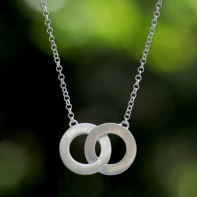 Sterling silver two circle pendant necklace, 'Infinity Love' - Sterling Silver Pendant Necklace