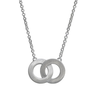 Sterling silver two circle pendant necklace, 'Infinity Love' - Sterling Silver Two Circle Pendant Necklace