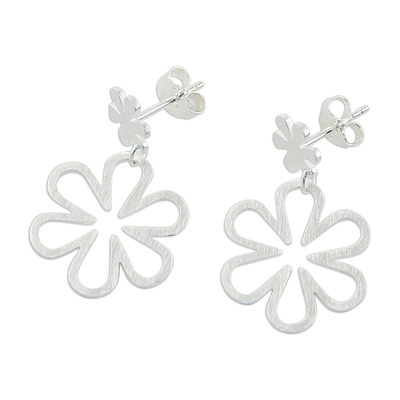 Sterling silver dangle earrings, 'Flower Power' - Handcrafted Floral Sterling Silver Dangle Earrings