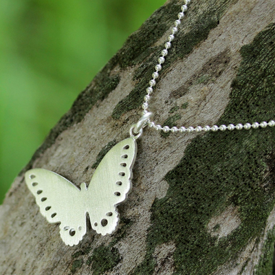 Sterling silver pendant necklace, 'Monarch Butterfly' - Hand Made Sterling Silver Pendant Necklace