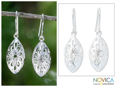 Sterling silver dangle earrings, 'Rice Flower' - Handcrafted Floral Sterling Silver Dangle Earrings