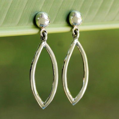 Sterling silver dangle earrings, 'Hollow Leaf' - Handcrafted Sterling Silver Dangle Earrings