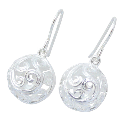 Sterling silver dangle earrings, 'Arabesque' - Handcrafted Sterling Silver Dangle Earrings