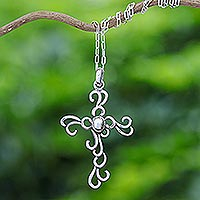 Sterling silver cross necklace, 'Gothic Lace' - Sterling Silver Cross Necklace