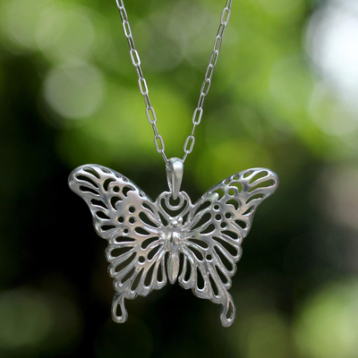Sterling silver pendant necklace, 'Butterfly Beauty' - Sterling Silver Pendant Necklace