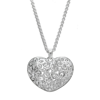 Handcrafted Floral Sterling Silver Pendant Necklace