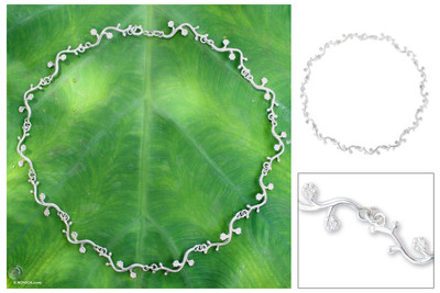 Sterling silver choker, 'Garland' - Fair Trade Floral Sterling Silver Choker Necklace