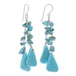 Beaded waterfall earrings, 'Falling Rain' - Unique Turquoise Colored Waterfall Earrings
