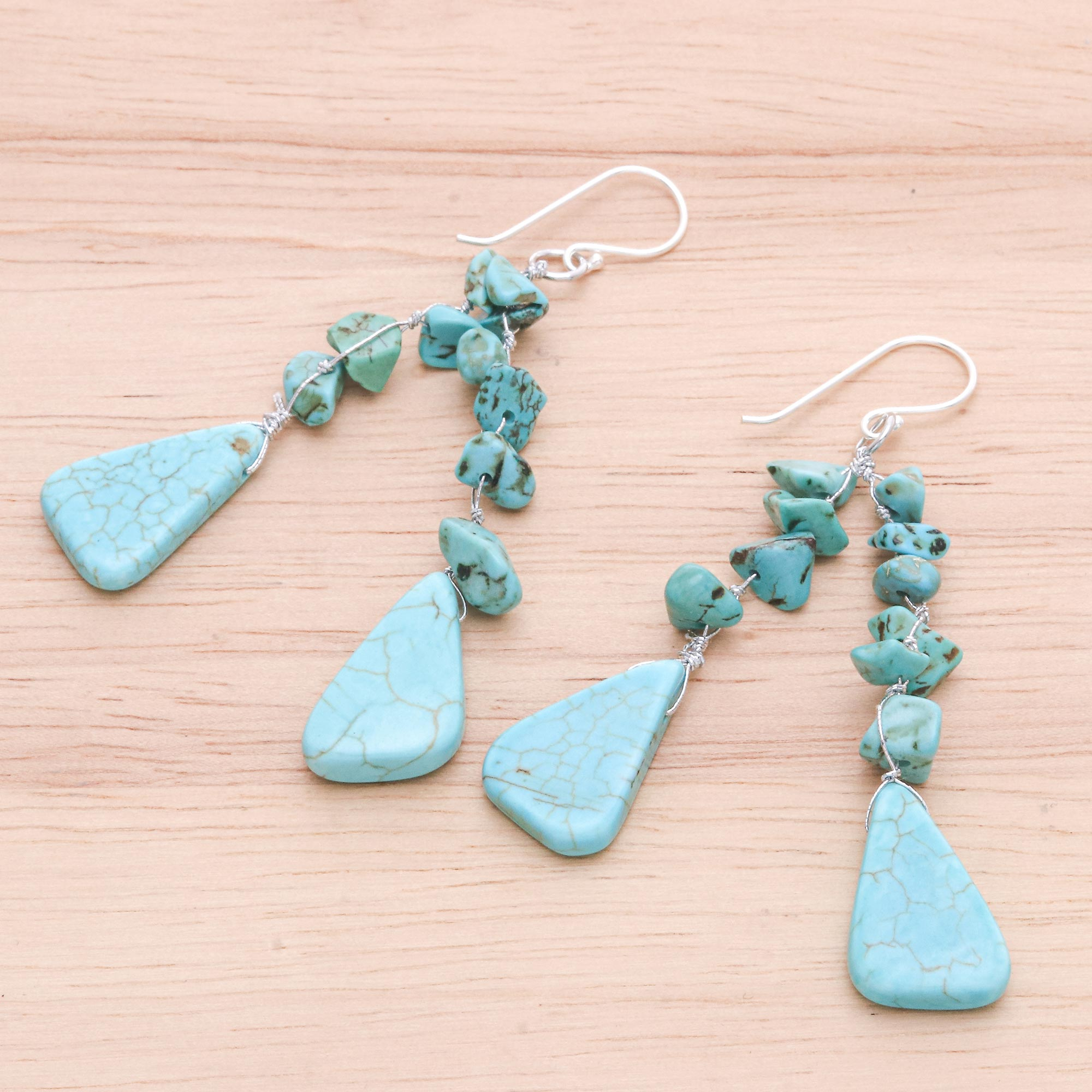 Unicef Market Unique Turquoise Colored Waterfall Earrings Falling Rain