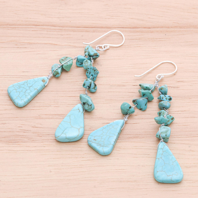 Beaded waterfall earrings, 'Falling Rain' - Unique Turquoise Colored Waterfall Earrings