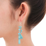 Beaded waterfall earrings, 'Falling Rain' - Unique Turquoise Colored Waterfall Earrings