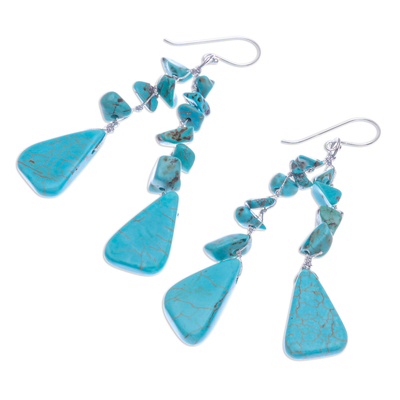 Beaded waterfall earrings, 'Falling Rain' - Unique Turquoise Colored Waterfall Earrings