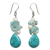 Pearl cluster earrings, 'Bluebells' - Handcrafted Turquoise Colored Dangle Earrings thumbail