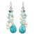 Pearl waterfall earrings, 'Azure Allure' - Handcrafted Pearl and Amazonite Waterfall Earrings (image 2a) thumbail
