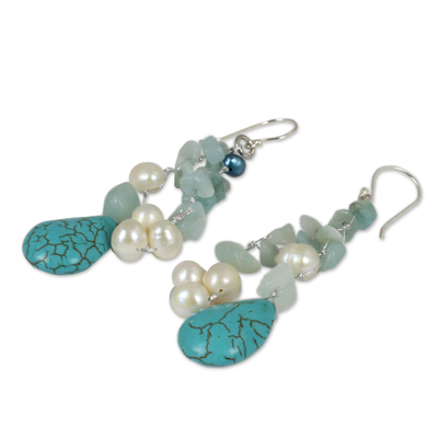 Pendientes de cascada de perlas, 'Azure Allure' - Pendientes de cascada de perlas y amazonitas hechos a mano