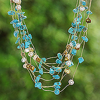 Collar de hilo de perlas, 'Cool Shower' - Collar de color turquesa con cuentas