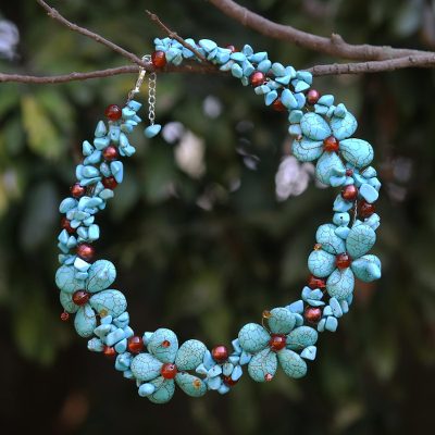 Pearl and agate flower necklace, 'Maritime Fantasy' - Unique Thai Pearl and Agate Flower Necklace