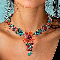 Featured review for Agate and carnelian Y necklace, Summer Flower