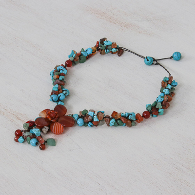 Agate and carnelian Y necklace, 'Summer Flower' - Agate and Carnelian Y Necklace