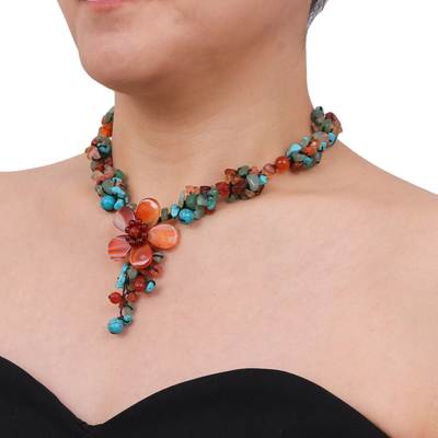 Agate and carnelian Y necklace, 'Summer Flower' - Agate and Carnelian Y Necklace