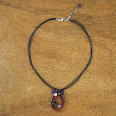 Halskette mit Anhänger aus Leder und Achat - Handgefertigte Achat-Halskette