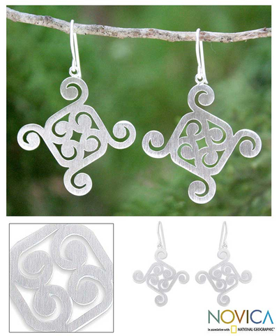 Sterling silver dangle earrings, 'Thai Swirl' - Modern Sterling Silver Earrings