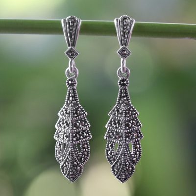 Marcasite dangle earrings, 'Thai Glamour' - Marcasite and Sterling Silver Dangle Earrings