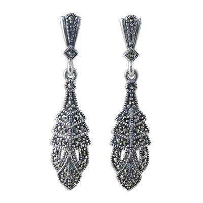 Marcasite dangle earrings, 'Thai Glamour' - Marcasite and Sterling Silver Dangle Earrings
