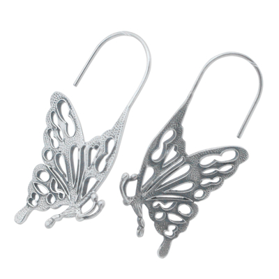 Sterling silver drop earrings, 'Butterfly Kisses' - Handmade Sterling Silver Drop Earrings