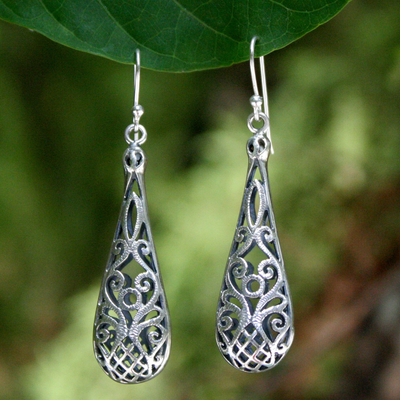 Sterling silver dangle earrings, 'Tropical Pineapple' - Handmade Sterling Silver Dangle Earrings