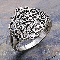 Sterling silver cocktail ring, 'Lace in Love'