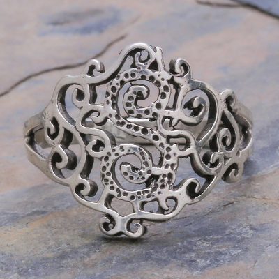 Sterling silver cocktail ring, 'Lace in Love' - Sterling Silver Band Ring