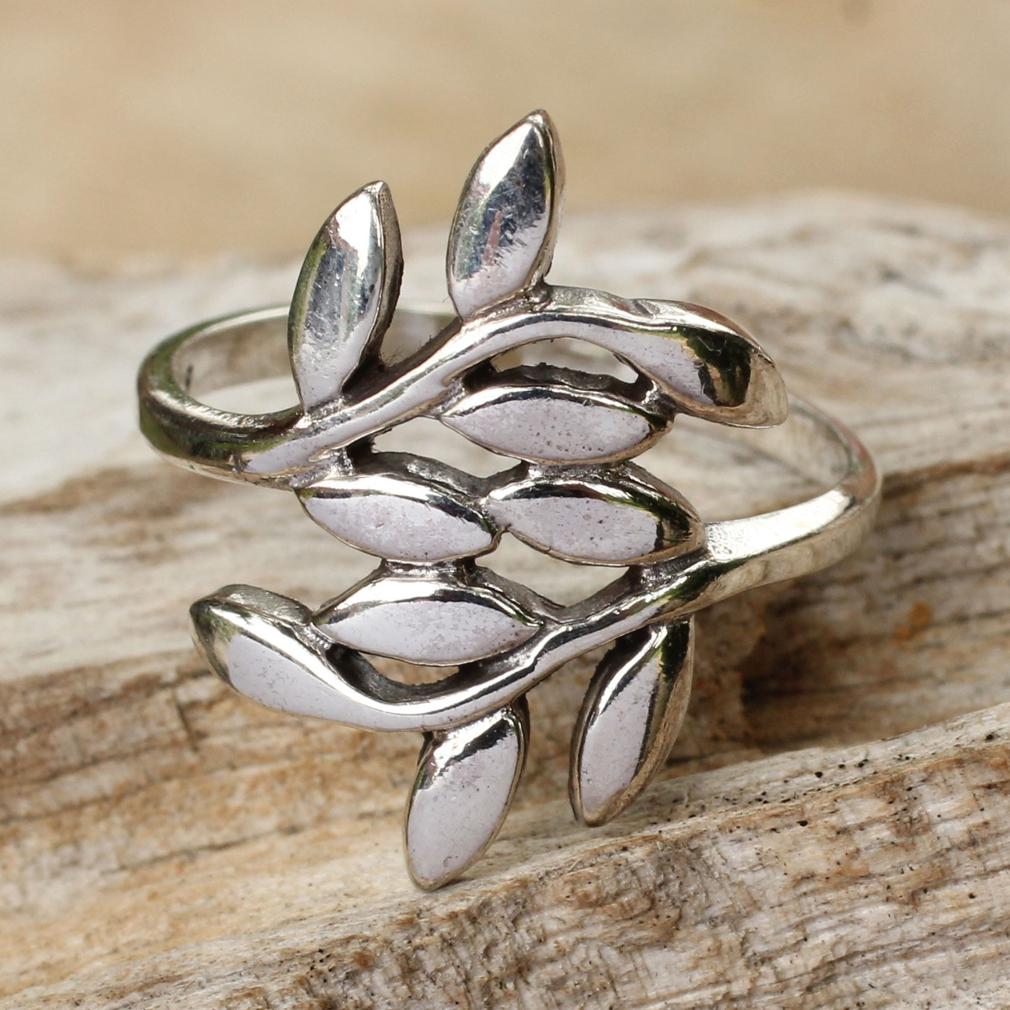 Flower and Leaf Sterling Silver Band Ring from Thailand, 'Siam Bouquet