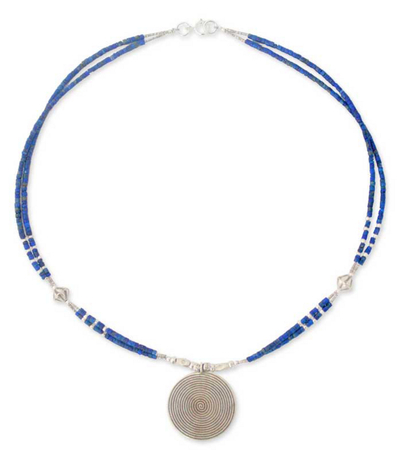 Lapis lazuli pendant necklace, 'Mind Journey' - Silver and Lapis Lazuli Necklace