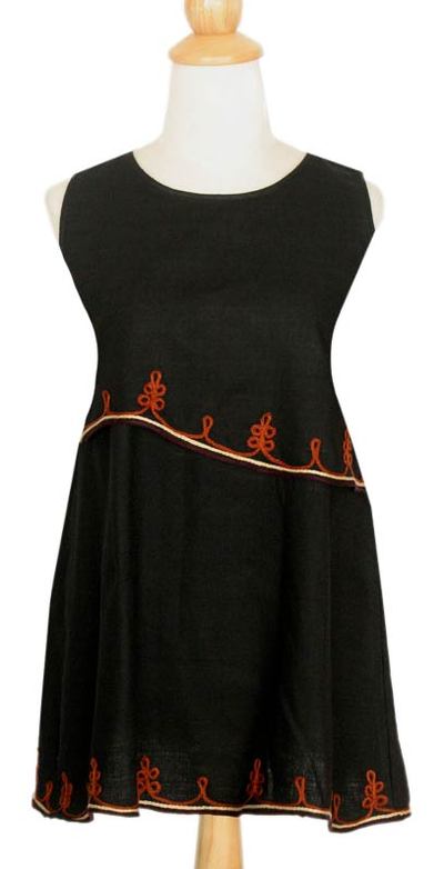 Cotton blouse, 'Layers in Black' - Embroidered Cotton Sleeveless Blouse