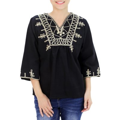 Cotton blouse, 'Night Dance' - Artisan Crafted Cotton Blouse