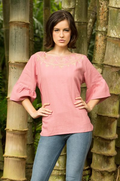 Cotton blouse, 'Pink Sugar Chic' - Hand Made Cotton Blouse
