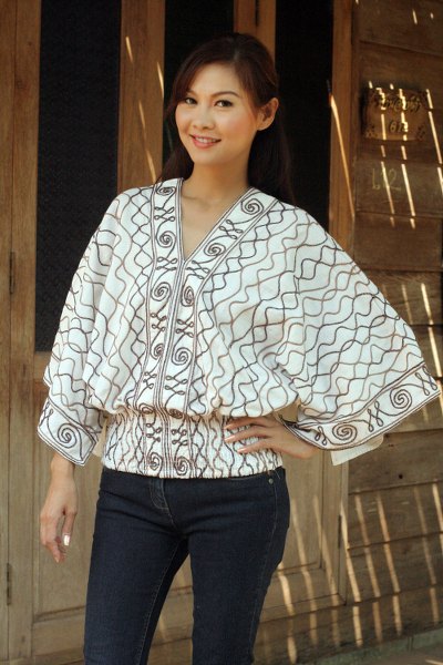 Cotton blouse, 'Northern Pride' - Embroidered Cotton Blouse