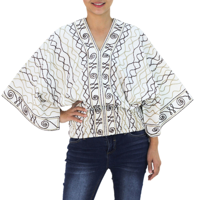 Cotton blouse, 'Northern Pride' - Embroidered Cotton Blouse