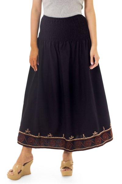Cotton skirt, 'Flirt in Black' - Fair Trade Women's Maxi Skirt