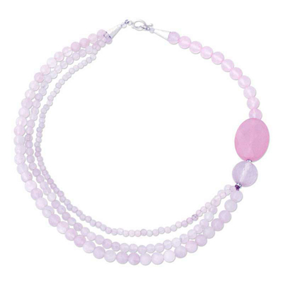 Rose quartz beaded necklace, 'Pretty Pink' - Beaded Rose Quartz Necklace