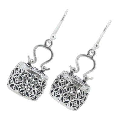 Sterling silver dangle earrings, 'Evening Bag' - Handcrafted Sterling Silver Dangle Earrings