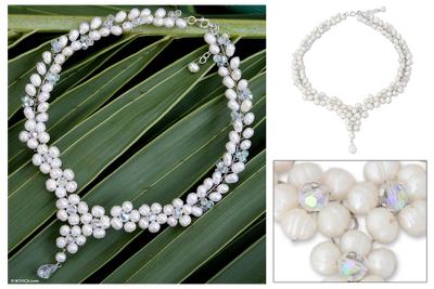 Pearl Y necklace, 'Glamour' - Unique Bridal Pearl Necklace