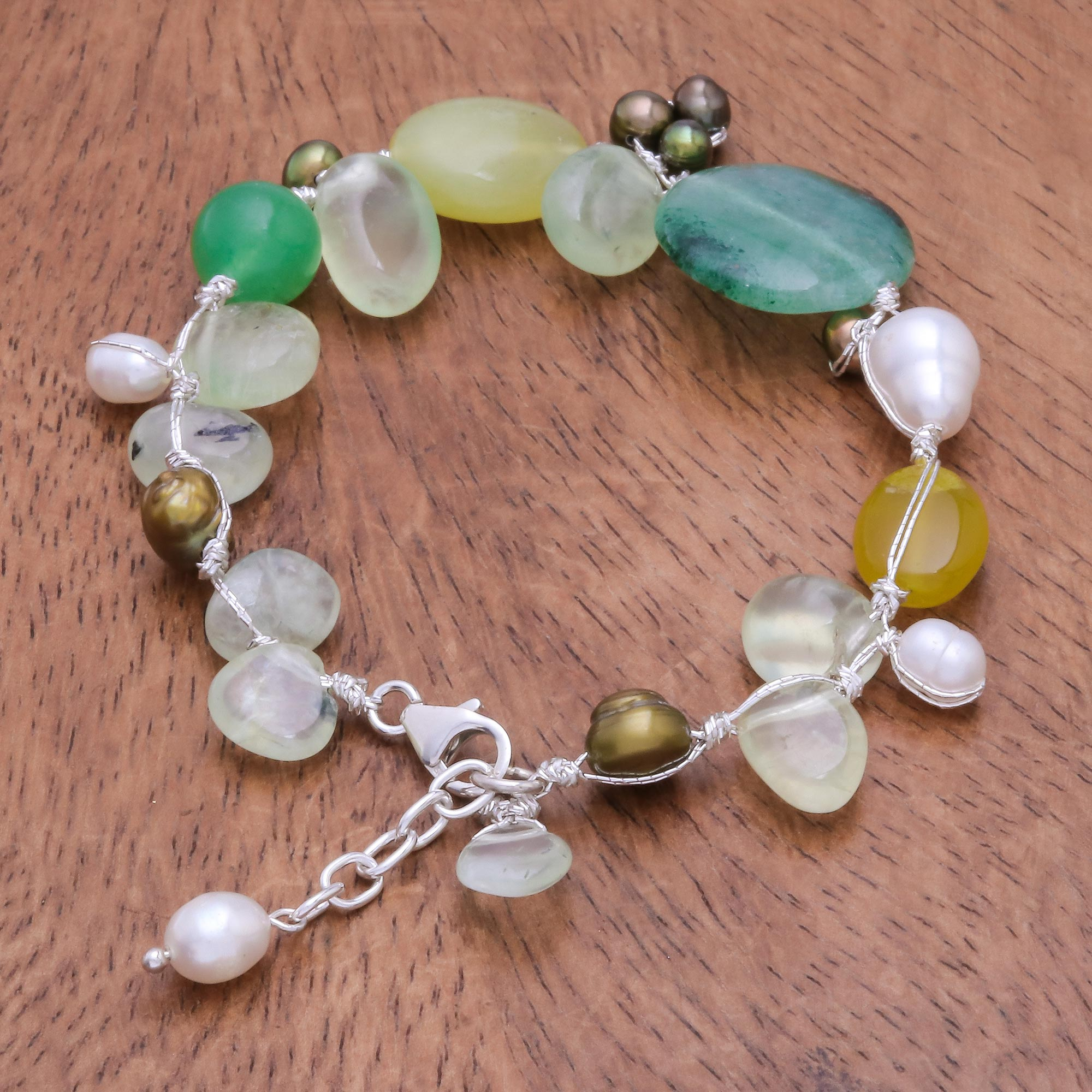 Beaded Gemstone Bracelet from Thailand - Green Apples | NOVICA