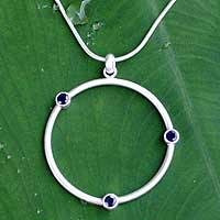 Sterling Silver and Sapphire Pendant Necklace,'Blue Meteors'