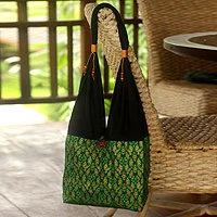 Cotton sling tote bag, Thai Emerald