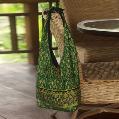 Cotton sling tote bag, Royal Thai Emerald